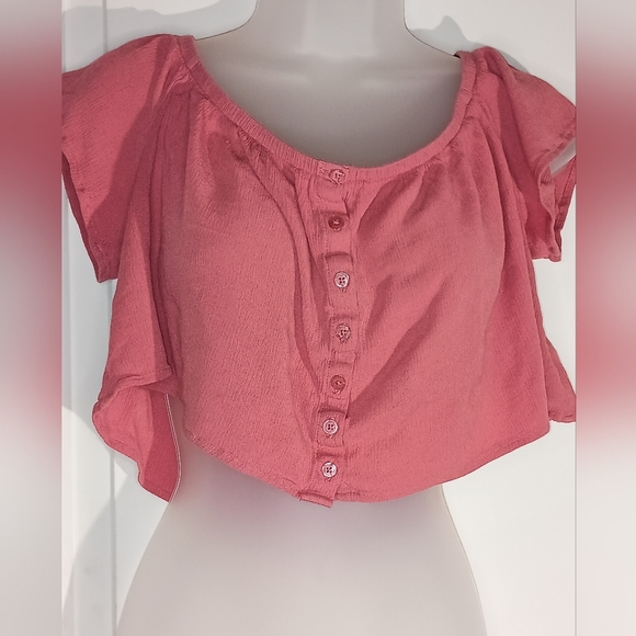 2/$30 FOREVER 21 Boho Butterly Barbiecore pink peach crop Summer Cottage top(#1) - Picture 1 of 7